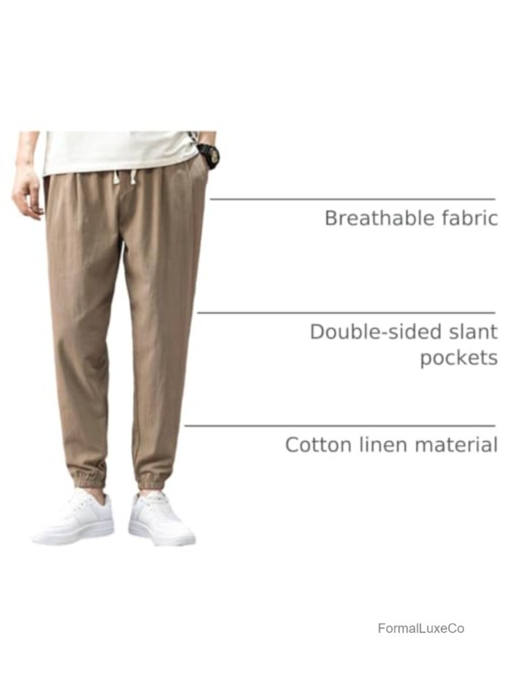 Linen Blend Drawstring Harem Pants for Men, Elastic Waist Lightweight Casual - Picture 3 of 4